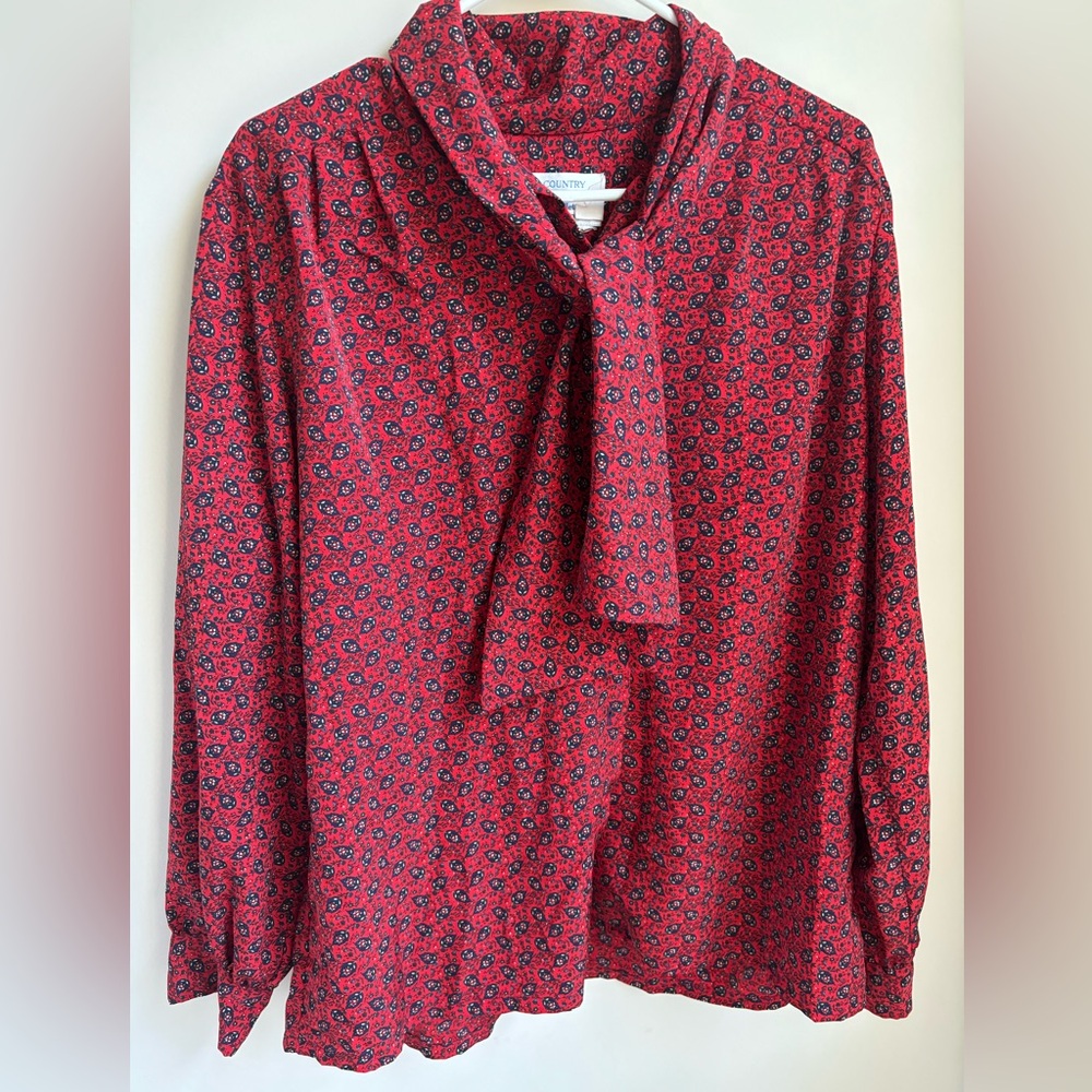 Vintage Long Sleeve Tie Neck Blouse by Country Sophisticates of Pendleton 20W
